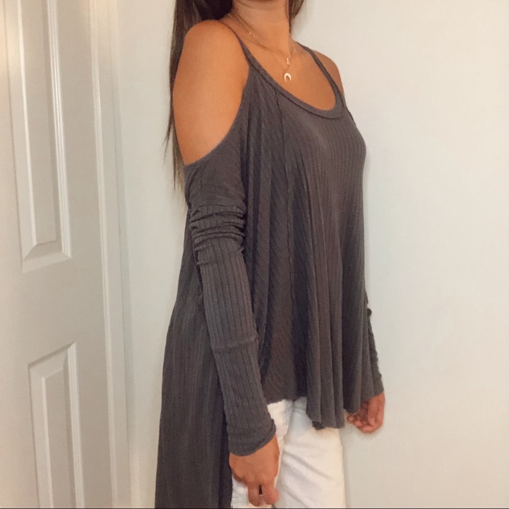 off shoulder high-low knit top